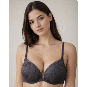 AERIE Hailey Metallic Lace Padded Bra in Dark Gray Size 36B Comfort Feminine